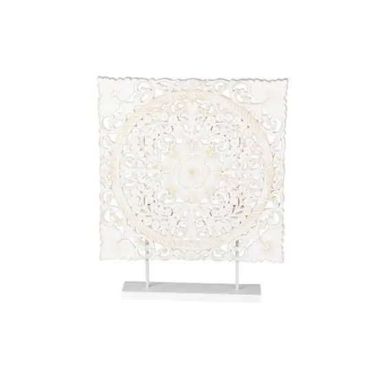 ADORNO MESA MADERA CALADA CUADRADO BLANCA 40X8X48CM Nuevo Modelo