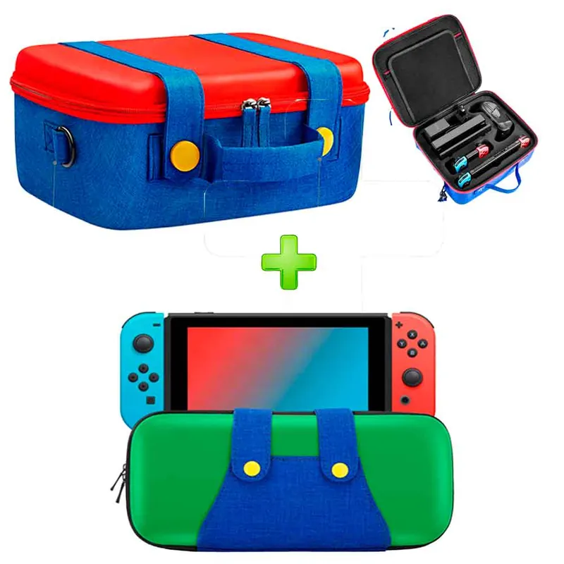 Pack Maleta para Nintendo Switch y Oled RojoAzul y Estuche Luigi VerdeAzul Comprar En Línea