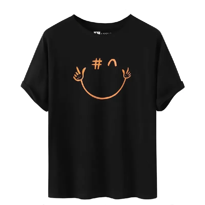 Auténtico Polo Hombre Yansus Negro Estampado Cara Feliz S