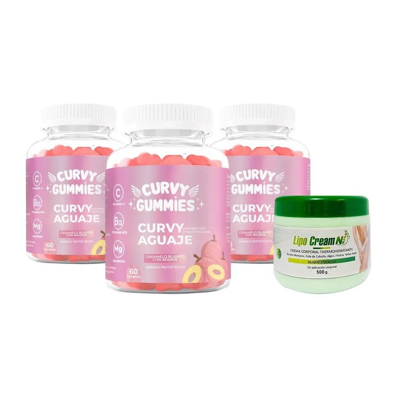 3 Suplemento Aguaje Gomitas + Crema Thermohidra Tapa Verde Lipo Cream Ni Stock Limitado